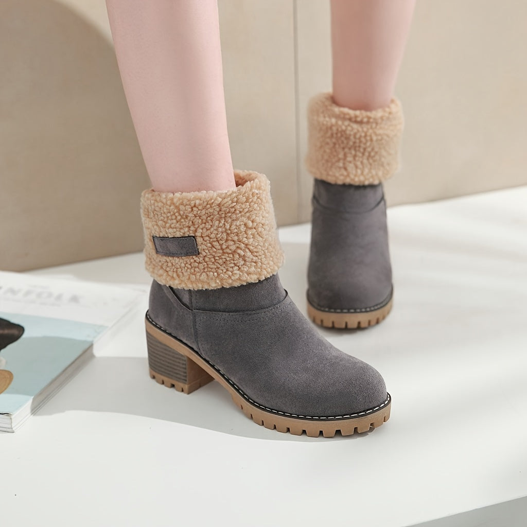 Women's Warm Faux Fur Lined Boots - Slip On Block Heeled Ankle Boots - Soft Faux Fur Lining - For Women - Perfect for Winter & Casual Occasions - Ideal Gift for Fashionable Women Good Vibrations