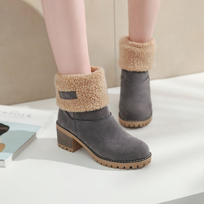 Women's Warm Faux Fur Lined Boots - Slip On Block Heeled Ankle Boots - Soft Faux Fur Lining - For Women - Perfect for Winter & Casual Occasions - Ideal Gift for Fashionable Women Good Vibrations