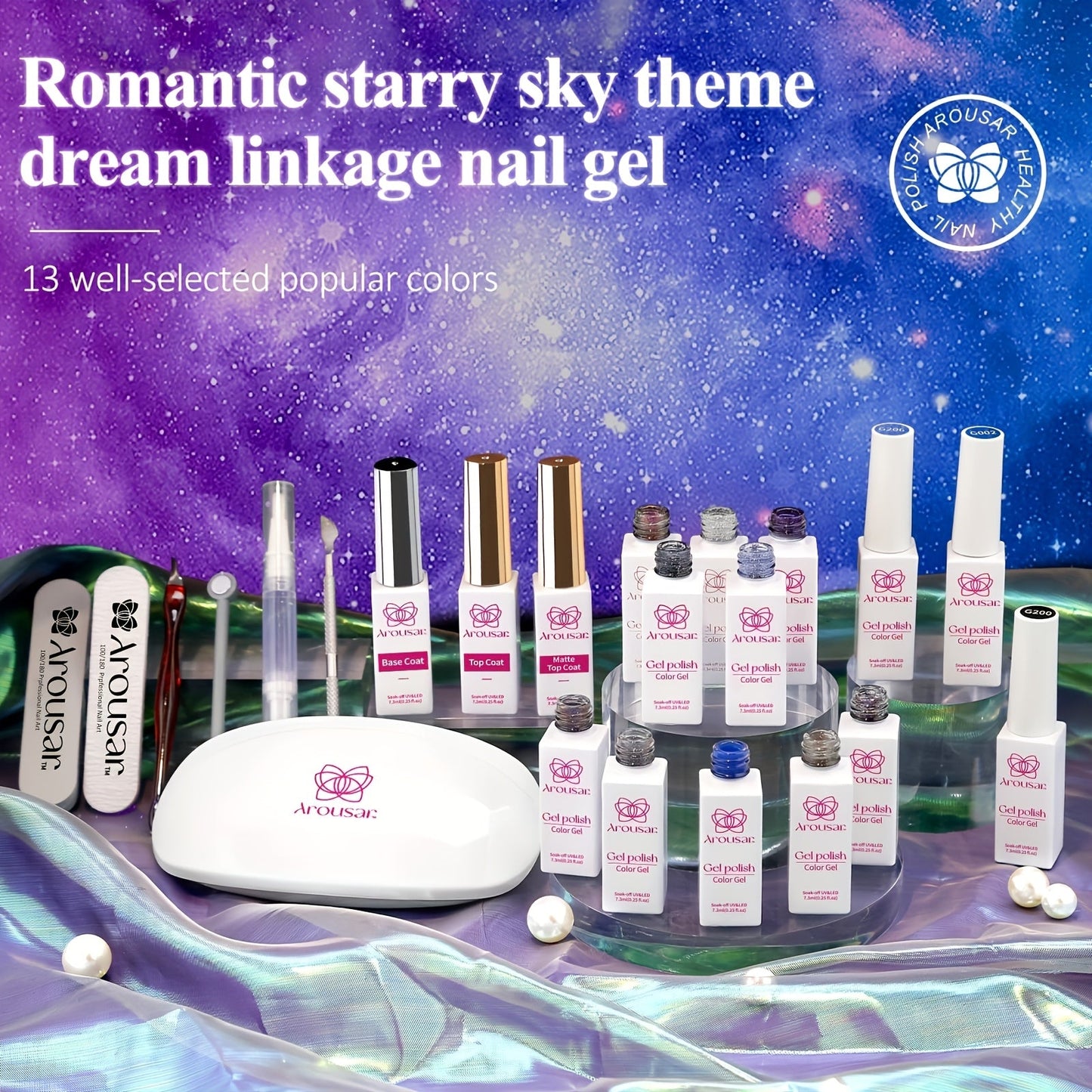 Arousar Cat Eye Gel Polish Set, 16pcs Chameleon Gel Nail Polish Black Purple Glitter Silver Changing Magic Galaxy Effect Kit With Base Top Coat, LED Nail Lamp, Cuticle Oil And Manicure Tools Good Vibrations