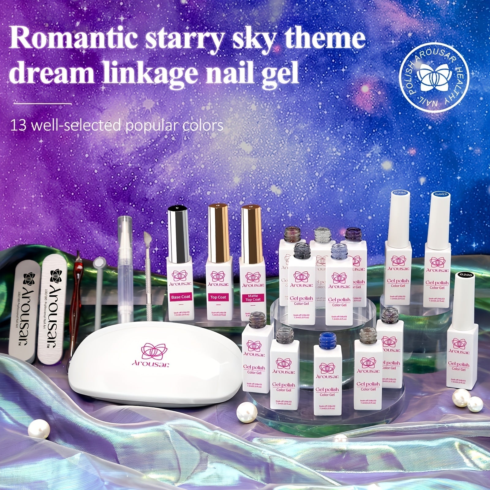 Arousar Cat Eye Gel Polish Set, 16pcs Chameleon Gel Nail Polish Black Purple Glitter Silver Changing Magic Galaxy Effect Kit With Base Top Coat, LED Nail Lamp, Cuticle Oil And Manicure Tools Good Vibrations