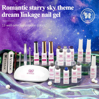 Arousar Cat Eye Gel Polish Set, 16pcs Chameleon Gel Nail Polish Black Purple Glitter Silver Changing Magic Galaxy Effect Kit With Base Top Coat, LED Nail Lamp, Cuticle Oil And Manicure Tools Good Vibrations