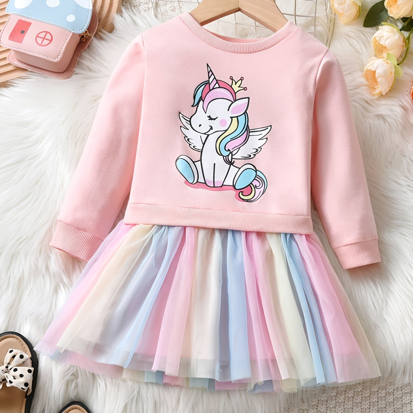 Adorable Unicorn Midi Dress - Comfortable, Season-Ready with Tulle Detailing, Ideal for Girls Good Vibrations