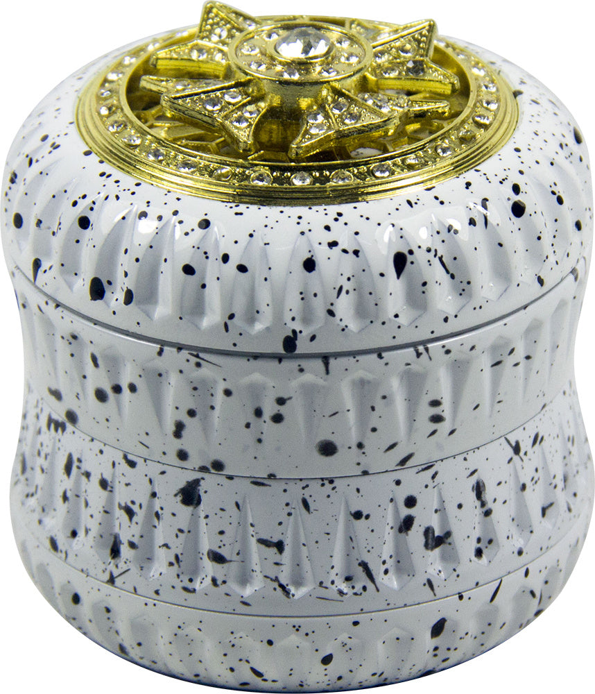 4-Layer Aluminum Herb Grinder with Built-in Fidget Spinner Top, Unique Star-Shaped Spinner Design with Embedded Rhinestones, Textured Body with Colorful Speckled Pattern for Enhanced Grip, Durable Construction and Smooth Grin Good Vibrations Adult Super Store