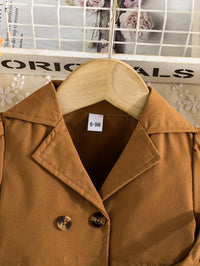 2pcs Baby's Trendy Solid Color Blazer + Belted Sundress, Toddler & Infant Girl's Clothing Set For Spring Fall, Outdoor Cloth Good Vibrations