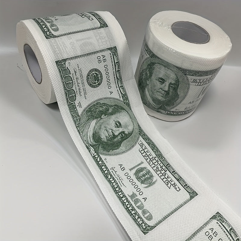 1 Roll of Whimsical $100 Bill Printed Toilet Paper - Multifold, Wood Pulp Material, Continuous Roll, Gift for Party Decor, Home Decor, and Holiday Gift Ideas Good Vibrations