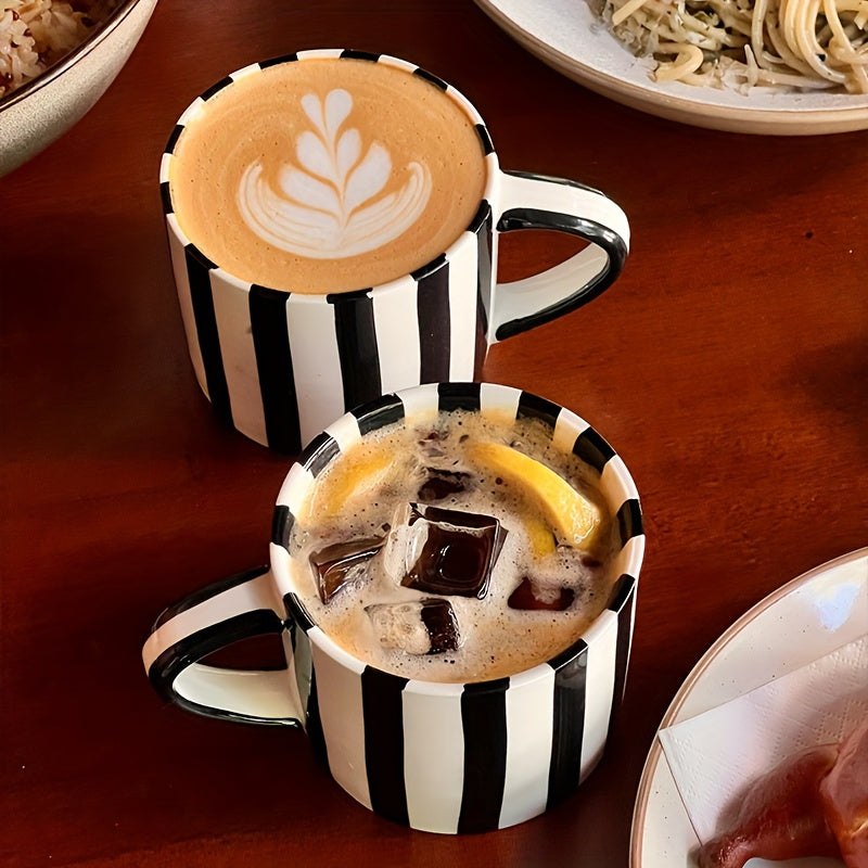 Vintage Striped Ceramic Tea Set - Includes Cup & Saucer, Perfect for Breakfast, Afternoon Tea, Home, Garden, Restaurant Use - Sustainable, Reusable Drinkware Gift Good Vibrations