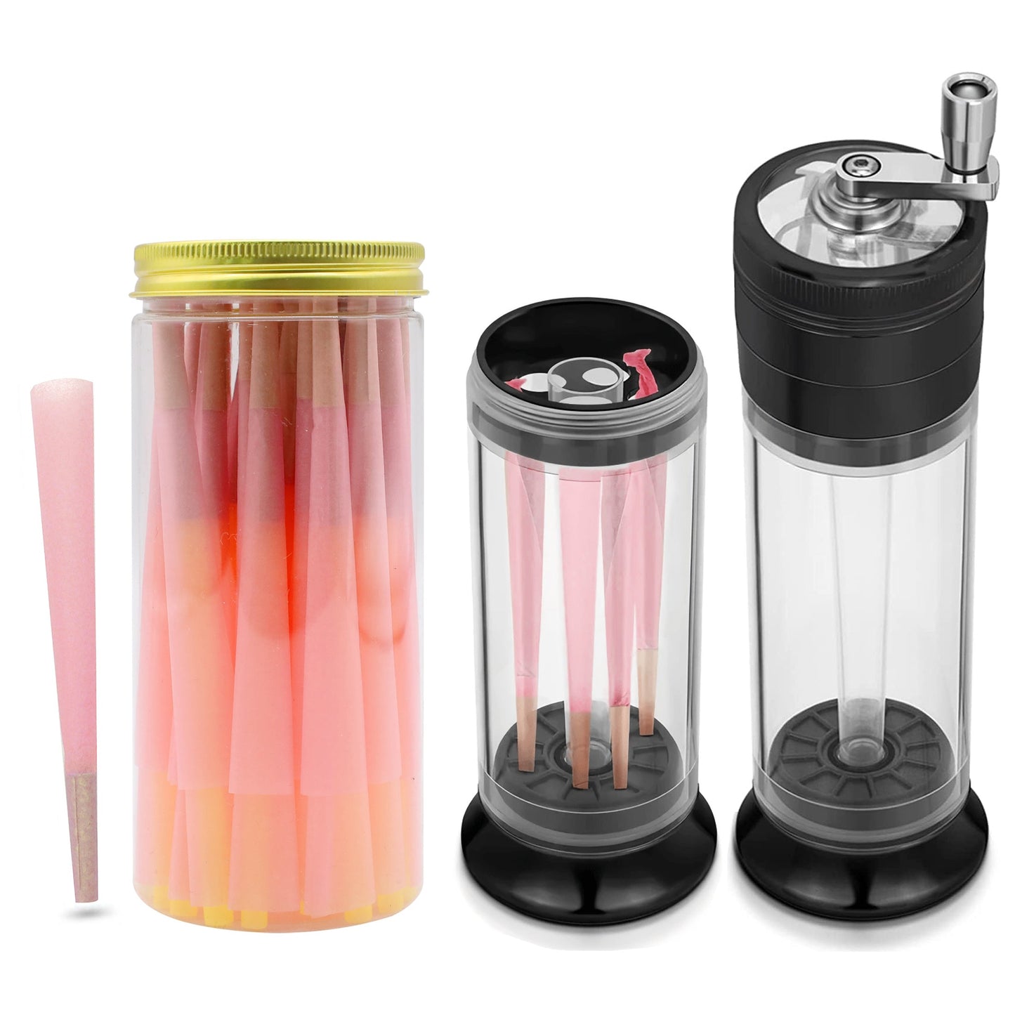 1pc Spice Grinder 3-in-1 with 50pcs Cigarette Paper, Rolled Cone Loader Machines Quick Fill, Grinding Storage with Magnetic Lid, King Size Pre-Rolled Cones with Tips, Rolling Paper Cones, Smoking Accessories, Gifts for Friend Good Vibrations