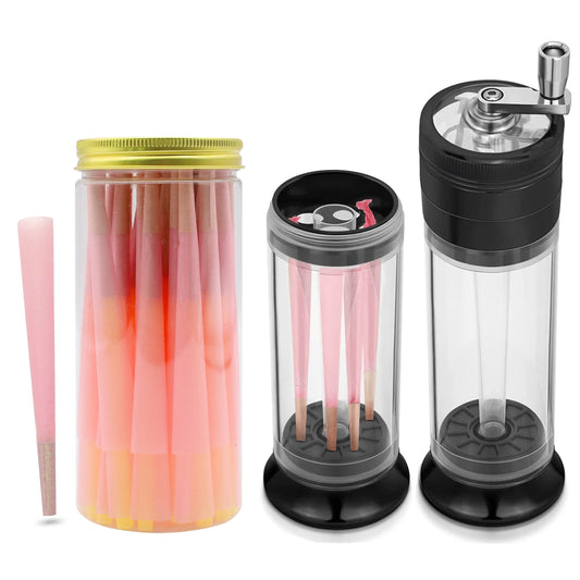 1pc Spice Grinder 3-in-1 with 50pcs Cigarette Paper, Rolled Cone Loader Machines Quick Fill, Grinding Storage with Magnetic Lid, King Size Pre-Rolled Cones with Tips, Rolling Paper Cones, Smoking Accessories, Gifts for Friend Good Vibrations