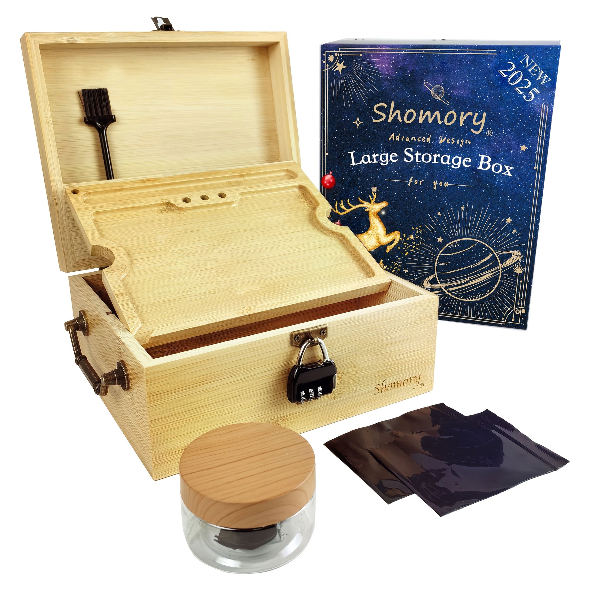 1set, Large Stash Box, Wooden Storage Box with Tray, Bamboo Storage Box with Lock And Accessories, Smoking Paper Anti-odor Canister Private Box with Brush, Household Gadget, Christmas Gifts, Christmas Supplies, Christmas Part Good Vibrations Adult Super Store