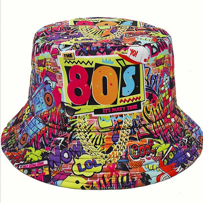 1pc Trendy Unisex Sunshade Bucket Hat with 90s Print - Double-Sided for Outdoor Beach - Great Gift Idea Good Vibrations