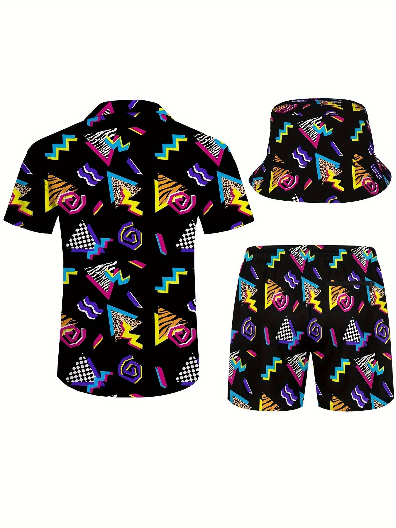 Men's 3pcs retro Outfit beach set, 80s 90s sportswear, Hawaiian sportswear set, shirt beach shorts and fisherman hat Bucket Hat Good Vibrations