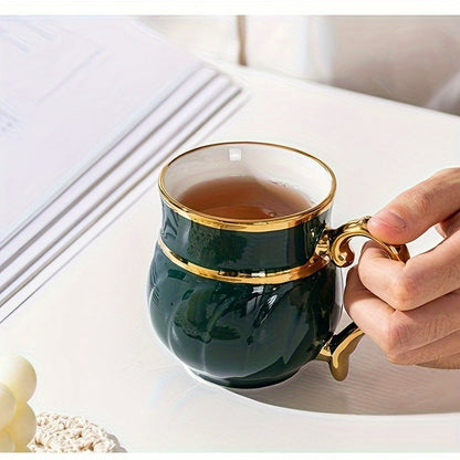 14-Pieces Luxurious Porcelain Teapot Set - Includes Ceramic Coffee Cups, Teacups, Golden Spoon, Tea Party Tray Holder, and Gift Sets for Elegant Entertaining Good Vibrations