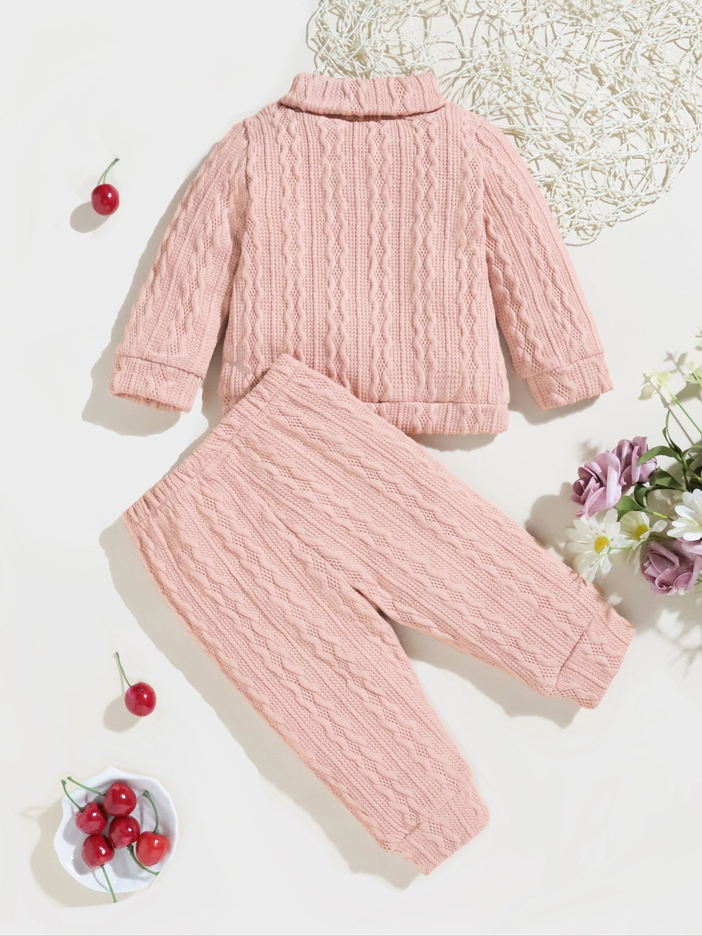 2pcs Baby's Bow Elephant Patchwork Warm Sweater + Casual Knitted Pants, Toddler & Infant Girl's Clothing Set Good Vibrations