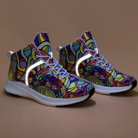 [Reflective Sneakers] Lightweight, Reflective Women's Hand-Painted Cartoon Print High-Top Sneakers | Lace-Up Casual Shoes with Soft Fabric Upper & EVA/Rubber Sole for North American & Mexican Fashion - Winter-Ready Good Vibrations