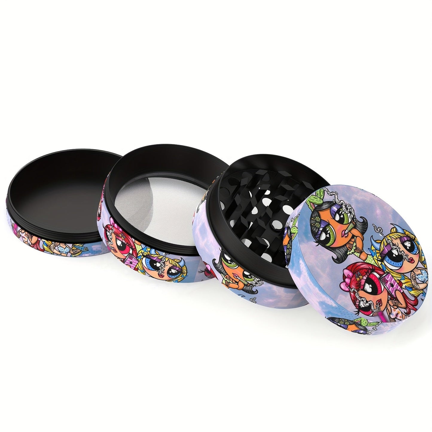4-Layer Compact Cartoon-Themed Zinc Alloy Spice Grinder, 50mm Diameter - Easy Twist, Detachable Design for Effortless Grinding, Perfect Gift Idea Good Vibrations