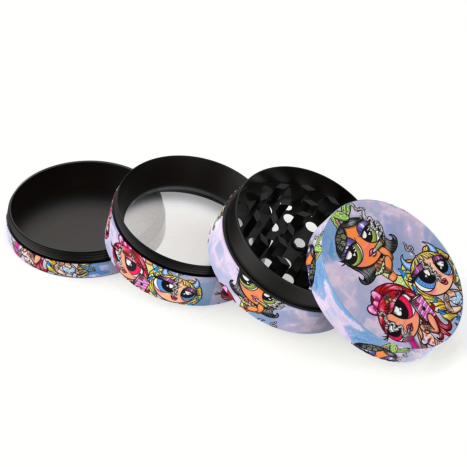 4-Layer Compact Cartoon-Themed Zinc Alloy Spice Grinder, 50mm Diameter - Easy Twist, Detachable Design for Effortless Grinding, Perfect Gift Idea Good Vibrations