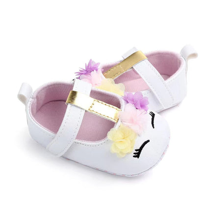 Adorable Baby Girls Cartoon Unicorn Crib Shoes - Flexible Fabric Sole, Hook-and-Loop Fastener, Mesh Flower Embellishment, Breathable for Spring and Autumn Walking Good Vibrations