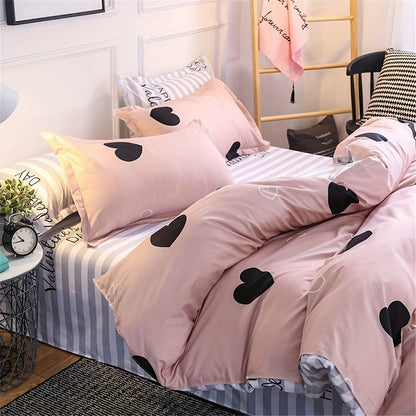 Blush Pink Love Heart Print Duvet Cover Queen Black And Dusty Rose Bedding Set 3 Pieces, Reversible Blue White Striped Microfiber Comforter Cover For Women Good Vibrations
