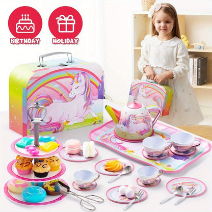 35pcs Unicorn Tea Party Set for Little Girls, Pretend Tin Teapot Set, Princess Tea Time Play Kitchen Toy with Dessert, Doughnut, Carrying Case for Birthday Easter Gifts Youngsters Youngsters Age 3 4 5 6, SYNCFUN Good Vibrations