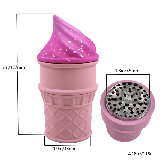 Fun & Whimsical Ice Cream Cone Herb Grinder 4 Layer 60mm Zinc Alloy Grinder with Silicone Cone Design in Pink, Brown & Orange Creative Gift Idea with Sharp Teeth, Mesh Filter, and Pollen Collector Novelty gift for birthday Ch Good Vibrations Adult Super Store
