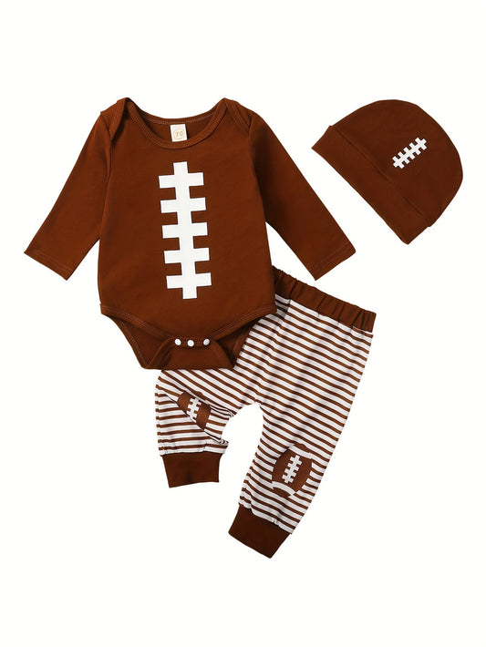 MINKIDFASHION Baby Boys' 3pcs Clothing Set Infant Long Sleeve Comfortable Romper And Pants And Hat, for Outdoor Good Vibrations