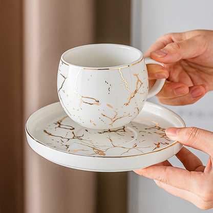 Set, Marble Print Teacup And Saucer, Ceramic Coffee Cup And Saucer Plate Good Vibrations