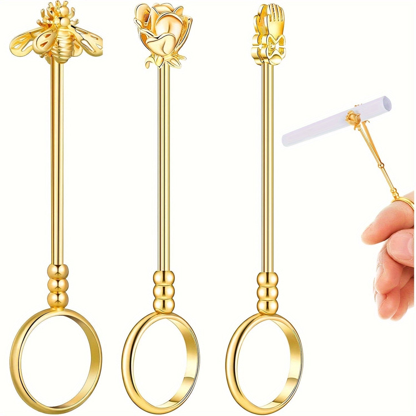 3 Elegant Blunt Ring Clips - 0, 67 Inch Brass Finger Joint Clips with Rose Design, 3 Styles (Bee, Rose, Palm) for Men & Women, Durable Tobacco Accessories for Cigarettes, Vape, and Smoking, Smoking Accessories, Cigarette Acce Good Vibrations