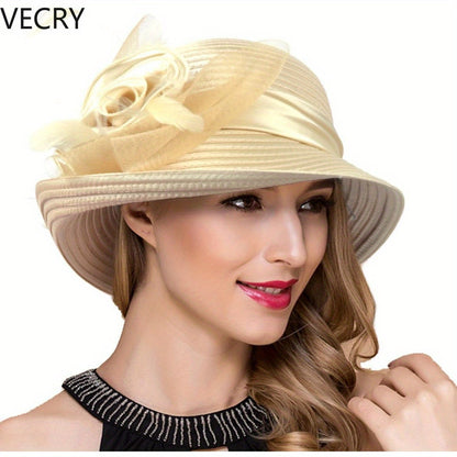 VECRY Women Derby Church Dress Cloche Hat Fascinator Floral Tea Party Wedding Bucket Hat Good Vibrations
