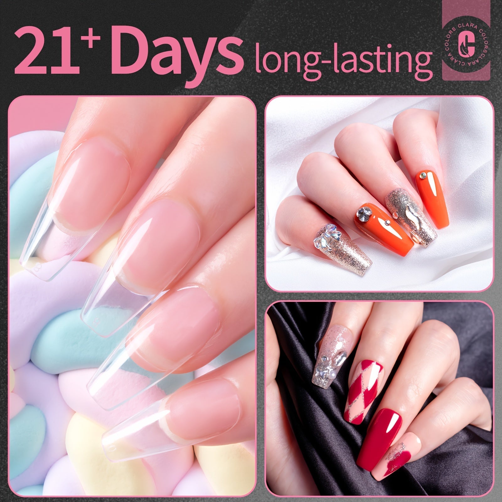 Clara Colors Nail Tips And Glue Gel Kit, 550pcs Soft Gel Full Cover Nails Tips And Nail Glue Kit Good Vibrations