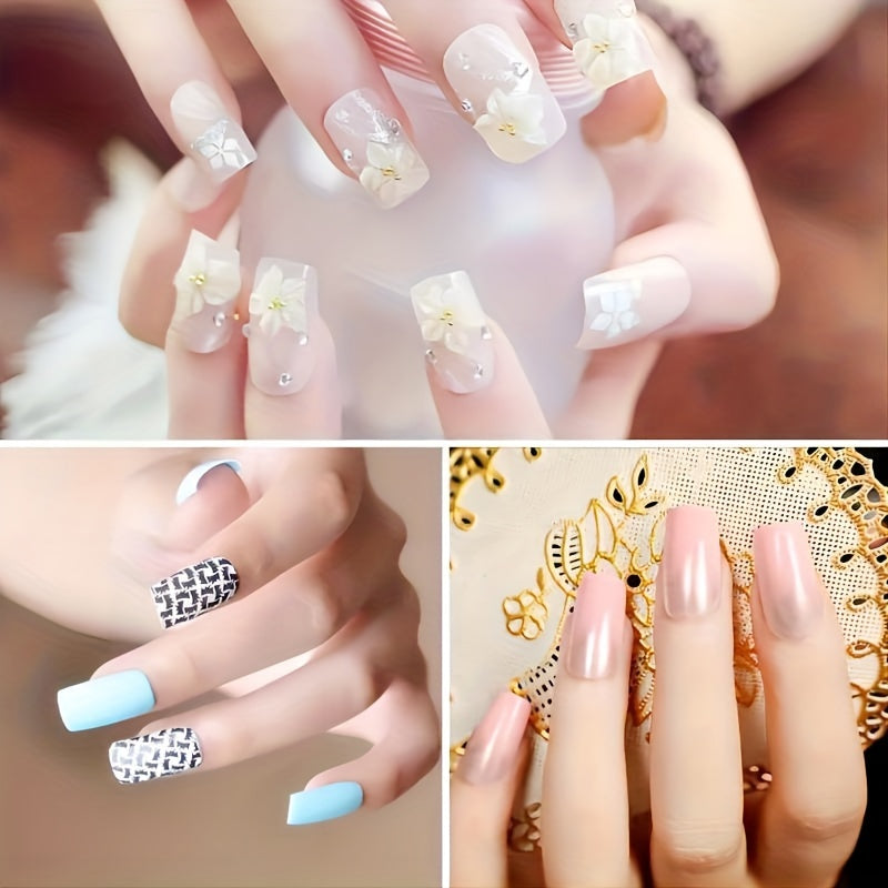 500 Medium Square Full Clear False Nail Patch - Pre-formed semi-matte full cover acrylic gel kit False nail tips pressed on nails for nail extension DIY salon Good Vibrations