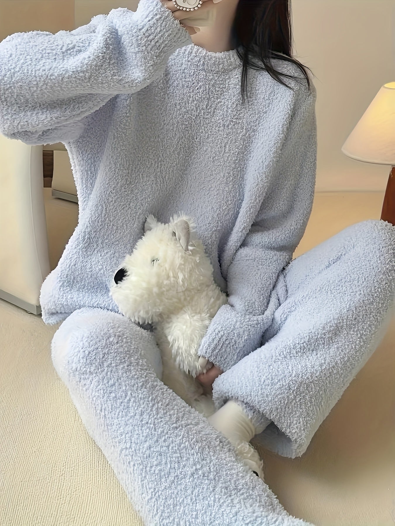 Women'S Cozy Fleece Set - Soft Long Sleeve Top & Pants, Gray, Casual Crew Neck, Perfect for Fall/Winter, Comfortable Home Wear, Cozy Clothing | Relaxed Fit Pants | Soft Fleece Material For Women Set For Women For Women Good Q Good Vibrations