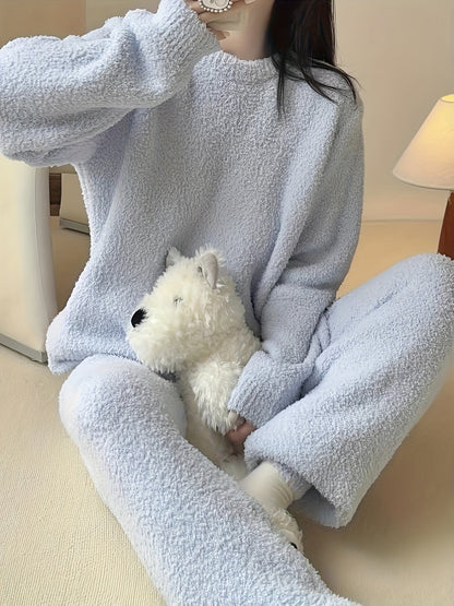 Women'S Cozy Fleece Set - Soft Long Sleeve Top & Pants, Gray, Casual Crew Neck, Perfect for Fall/Winter, Comfortable Home Wear, Cozy Clothing | Relaxed Fit Pants | Soft Fleece Material For Women Set For Women For Women Good Q Good Vibrations