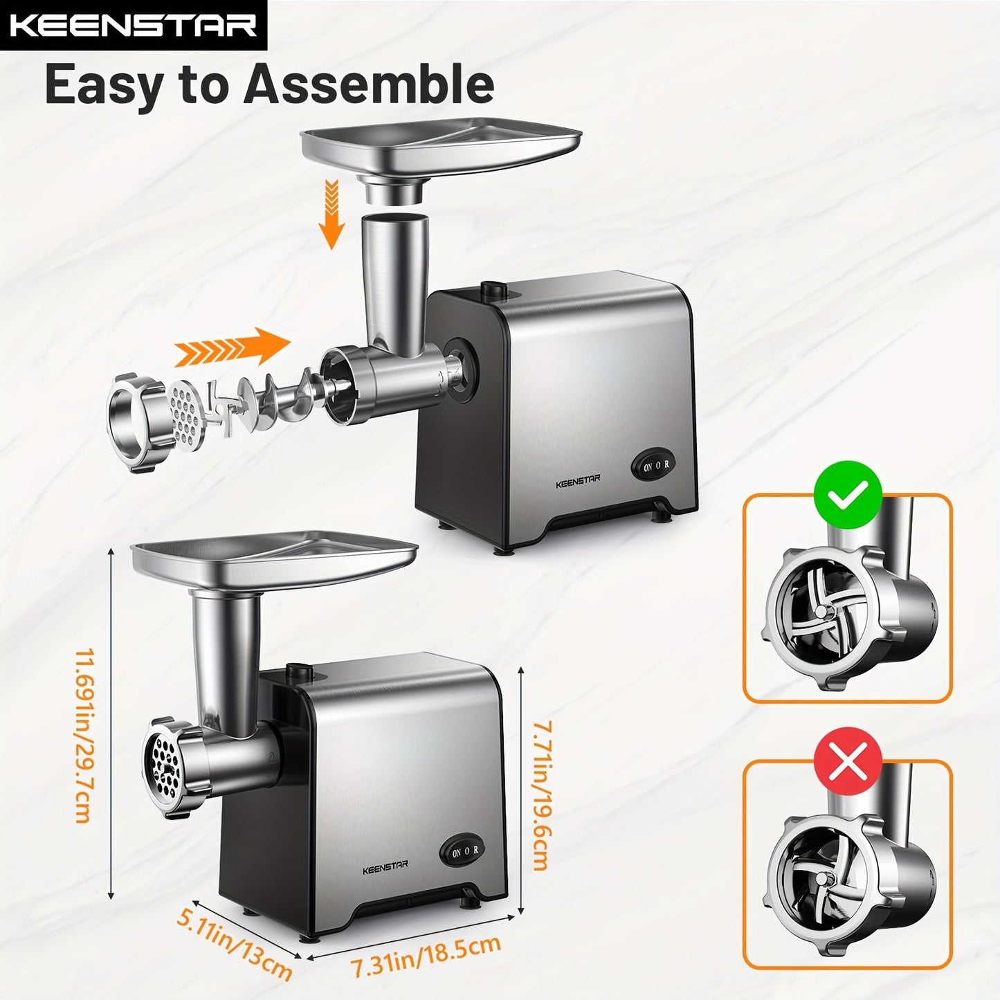 KEENSTAR Electric Meat Grinder, Sausage Stuffer Maker 450W(3000W Max) Food Grinder With Blade & 3 Plates, Sausage Stuffer Tubes & Kubbe Kit, Stainless Steel Heavy Duty Meat Mincer Machine For Home Kitchen Use Good Vibrations