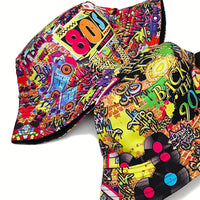 1pc Trendy Unisex Sunshade Bucket Hat with 90s Print - Double-Sided for Outdoor Beach - Great Gift Idea Good Vibrations