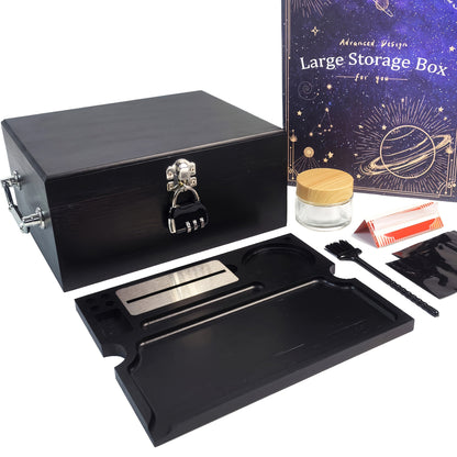 1set, Large Stash Box, Wooden Storage Box with Tray, Bamboo Storage Box with Lock And Accessories, Smoking Paper Anti-odor Canister Private Box with Brush, Household Gadget, Christmas Gifts, Christmas Supplies, Christmas Part Good Vibrations Adult Super Store