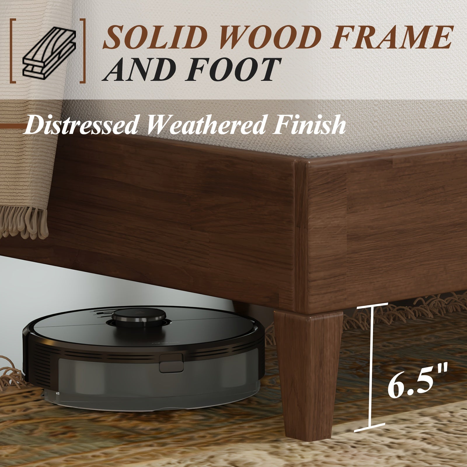 PaPaJet Wood Platform Bed Frame Upholstered Tufted Headboard/Solid Wood Bed No Box Spring Needed Good Vibrations