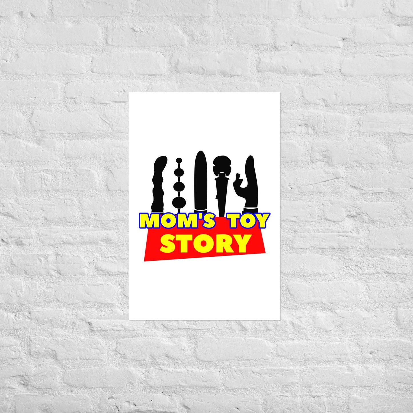 Mom's Toy Poster featuring bold design on thick matte paper, perfect for adding a bright accent to any room.
