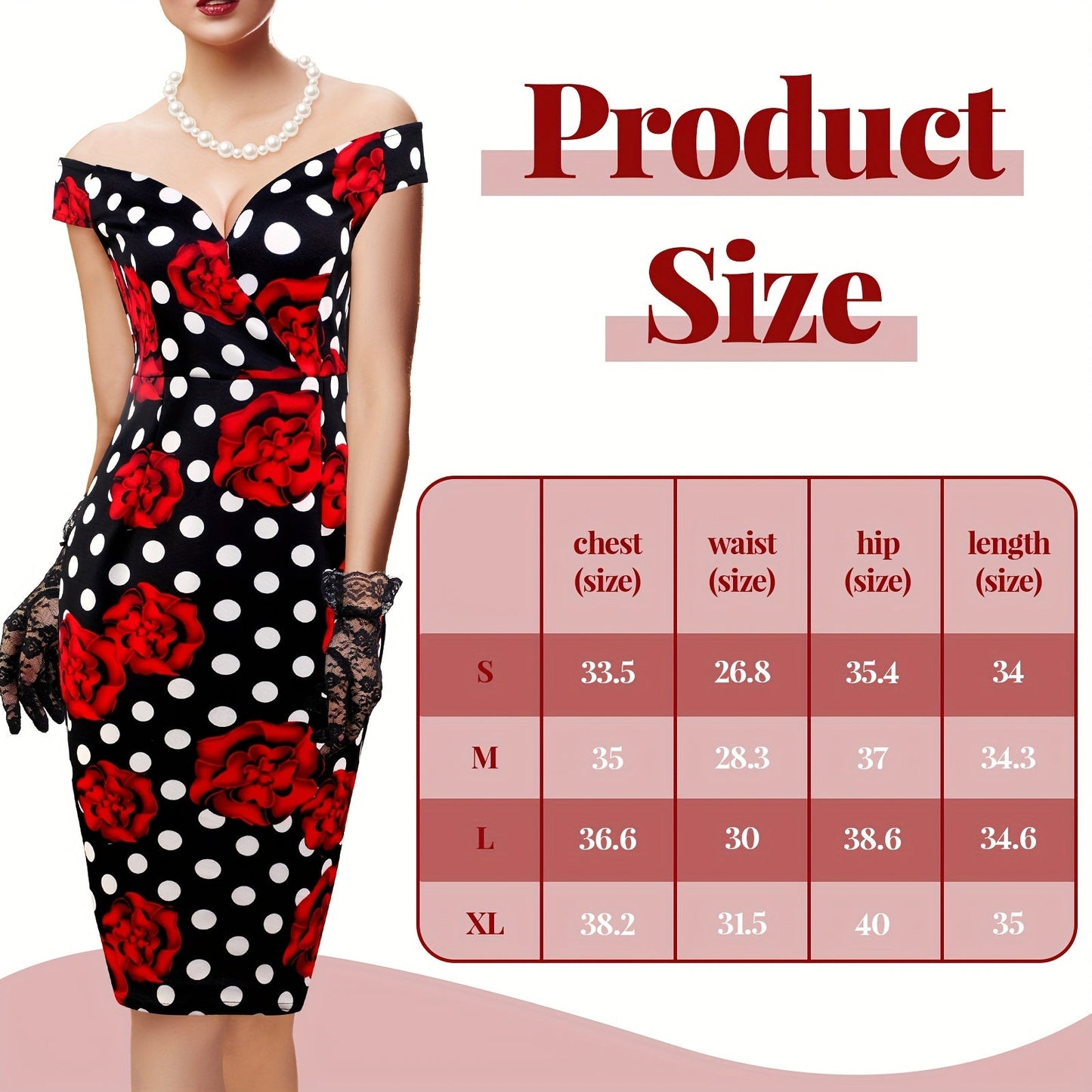 5pcs Women's Retro Polka Dot Floral Spring Dress for Derby Tea Party - Vintage Pencil Costume Classic Good Vibrations