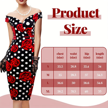 5pcs Women's Retro Polka Dot Floral Spring Dress for Derby Tea Party - Vintage Pencil Costume Classic Good Vibrations