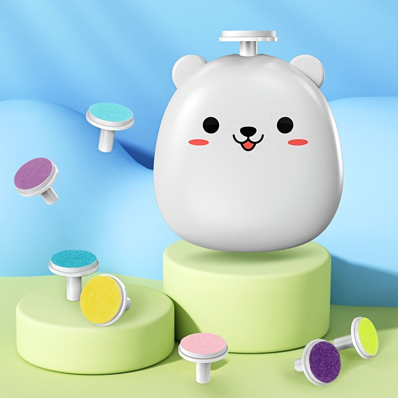 Baby Electric Nail Grinder with Bear Shape, Rechargeable, 8 Grinding Heads, 2 Speeds, Suitable for Family Use, Quiet and Portable Good Vibrations