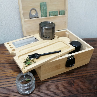 1set, Large Stash Box, Wooden Storage Box with Tray, Bamboo Storage Box with Lock And Accessories, Smoking Paper Anti-odor Canister Private Box with Brush, Household Gadget, Christmas Gifts, Christmas Supplies, Christmas Part Good Vibrations Adult Super Store