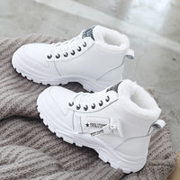 [Warm Fleece-Lined Winter Boots] Warm Fleece-Lined Women's Winter High-Top Boots - Thick Rubber Sole, Lace-Up Casual Style, White & Beige, Perfect for Cold Weather Comfort Good Vibrations