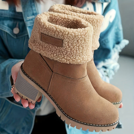 Women's Warm Faux Fur Lined Boots - Slip On Block Heeled Ankle Boots - Soft Faux Fur Lining - For Women - Perfect for Winter & Casual Occasions - Ideal Gift for Fashionable Women Good Vibrations
