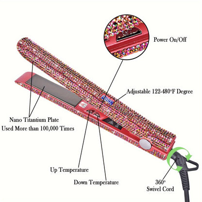 MEEKNISS Professional -encrusted Hair Straightener & Curler 2-in-1 - Fast Flat Iron with Nano- Plates, 480°F Max Temp, Digital LCD Display, Dual Voltage (110-240V) for Wet/Dry Hair, Pink & Black Glitter Design, Worldwide Tra Good Vibrations