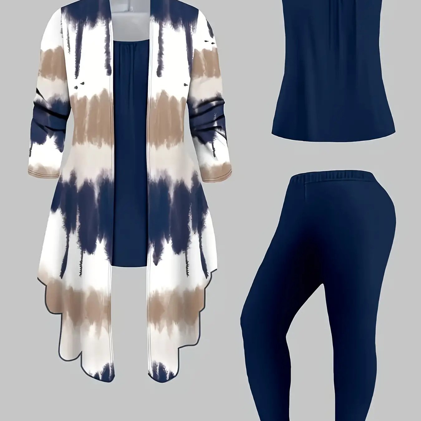 Women'S 3pcs Winter Warmth Set - Oversized Sleeveless Top & Leggings with Geometric Pattern, Soft Stretchy Fabric, Loose Fit Coordinated Outfits in Orange/Blue/Black/Green | Machine Washable Casual to Formal Wear for Office, Good Vibrations