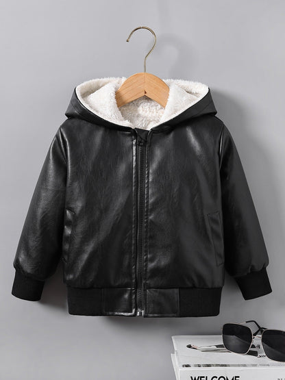 Boys' Comfortable Fleece-Lined Zip Jacket for Autumn And Winter, Thickened And Warm, New Korean-Style Motorcycle Jacket for Fall And Winter 2024. Good Vibrations
