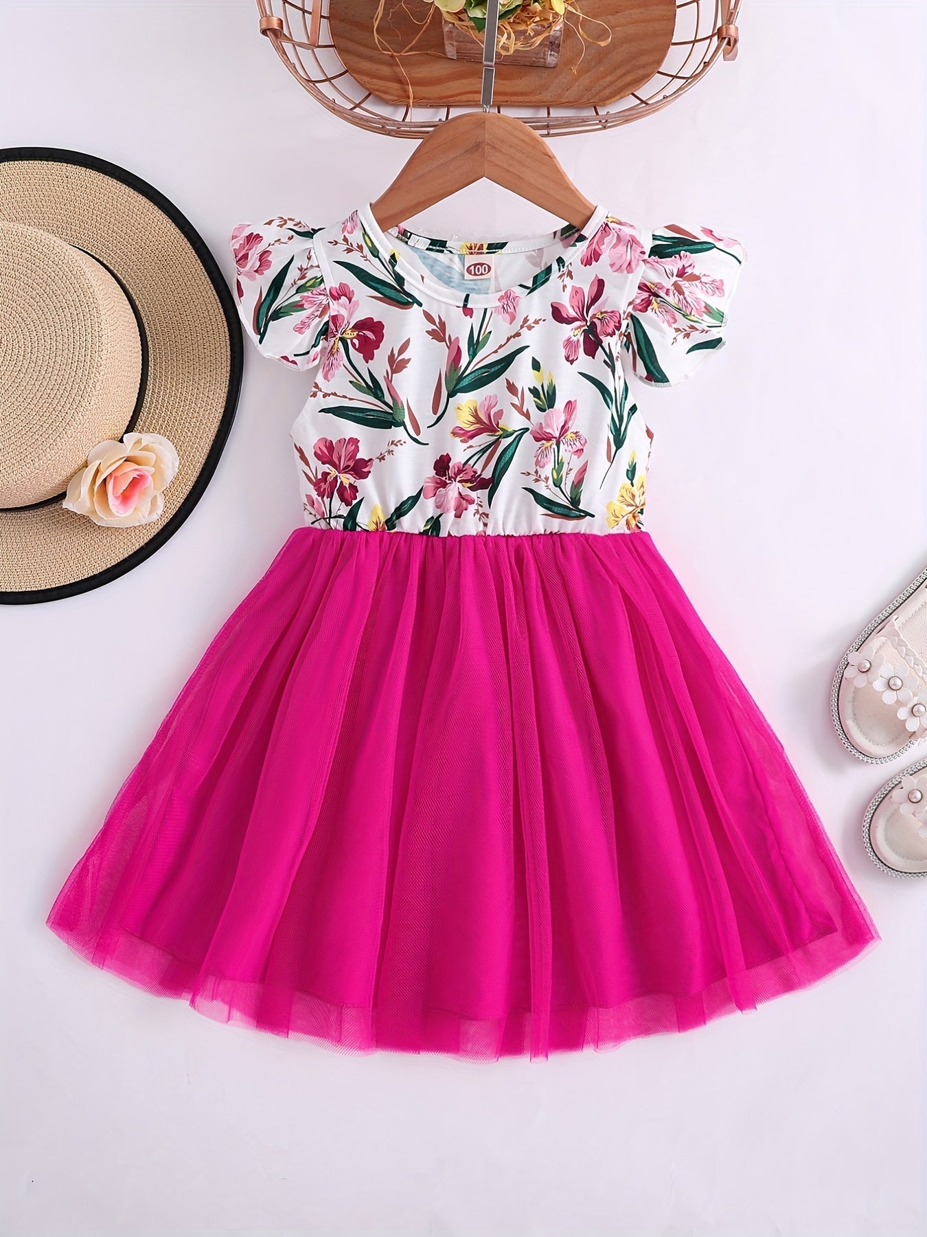 Girls' Floral dress - Floral print party & Everyday summer dress, Pastel pink Floral skirts, Machine Washable Girls' Clothing for Birthdays, Garden Parties, Family Outings - HWMFSNHFZ, Round Neckline Top, Nontransparent Fabri Good Vibrations