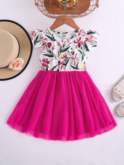 Girls' Floral dress - Floral print party & Everyday summer dress, Pastel pink Floral skirts, Machine Washable Girls' Clothing for Birthdays, Garden Parties, Family Outings - HWMFSNHFZ, Round Neckline Top, Nontransparent Fabri Good Vibrations