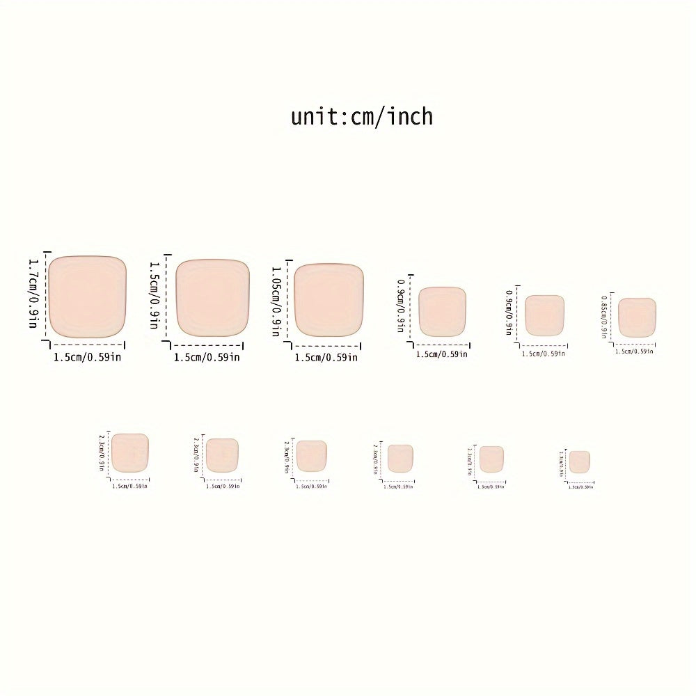 24pc Fair-Toned Short Square Glossy Press-On Toe Nails - Elegant French Tip Design with Floral Accents and Rhinestone, Removable, Adhesive Jelly Tabs & Nail File Included for Easy Application - Fashionable Wearable Nail Tips Good Vibrations