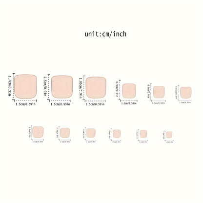 24pc Fair-Toned Short Square Glossy Press-On Toe Nails - Elegant French Tip Design with Floral Accents and Rhinestone, Removable, Adhesive Jelly Tabs & Nail File Included for Easy Application - Fashionable Wearable Nail Tips Good Vibrations